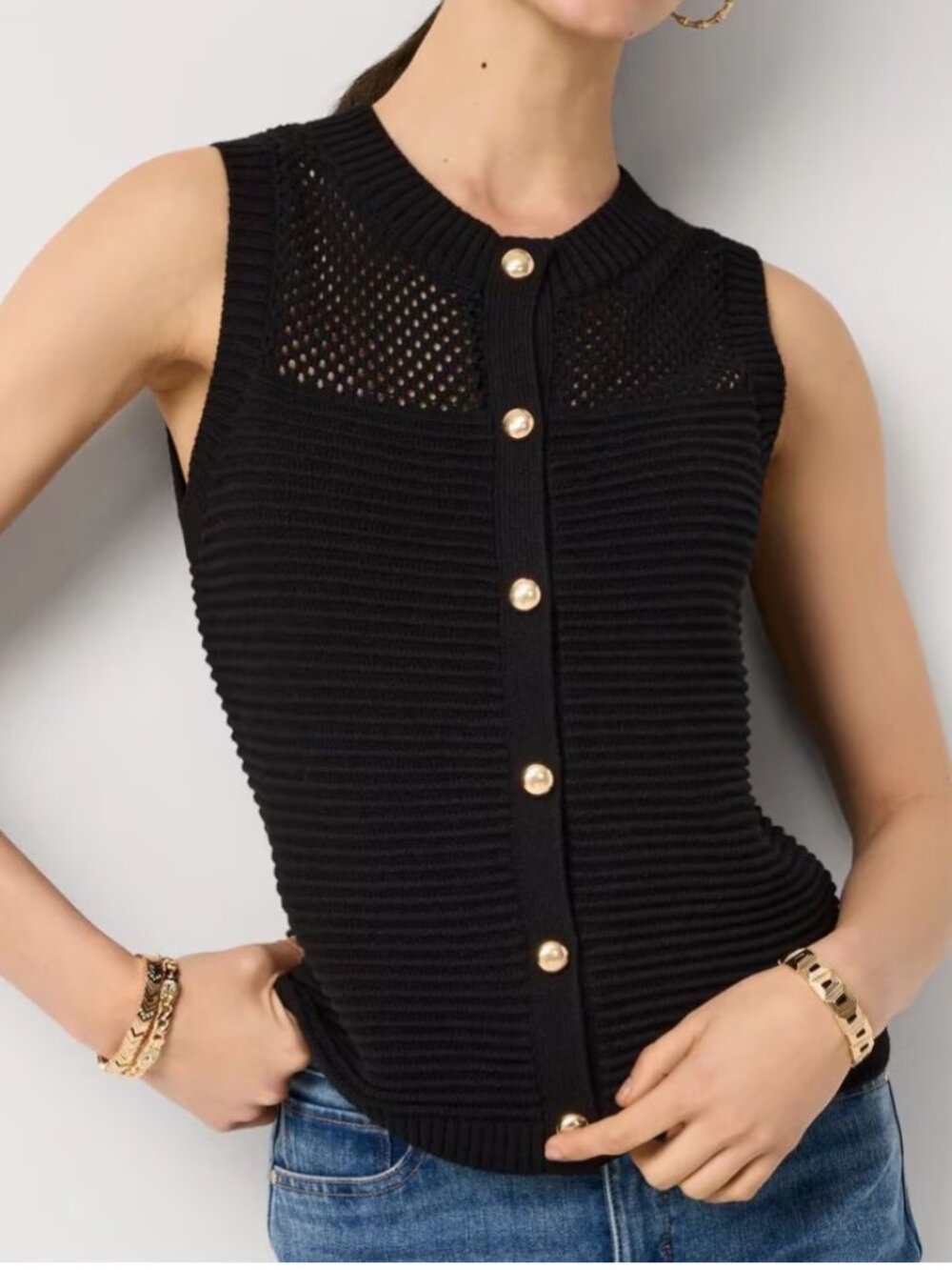 nwt WHITE HOUS E BLACK MARKET button front knit sweater vest xs